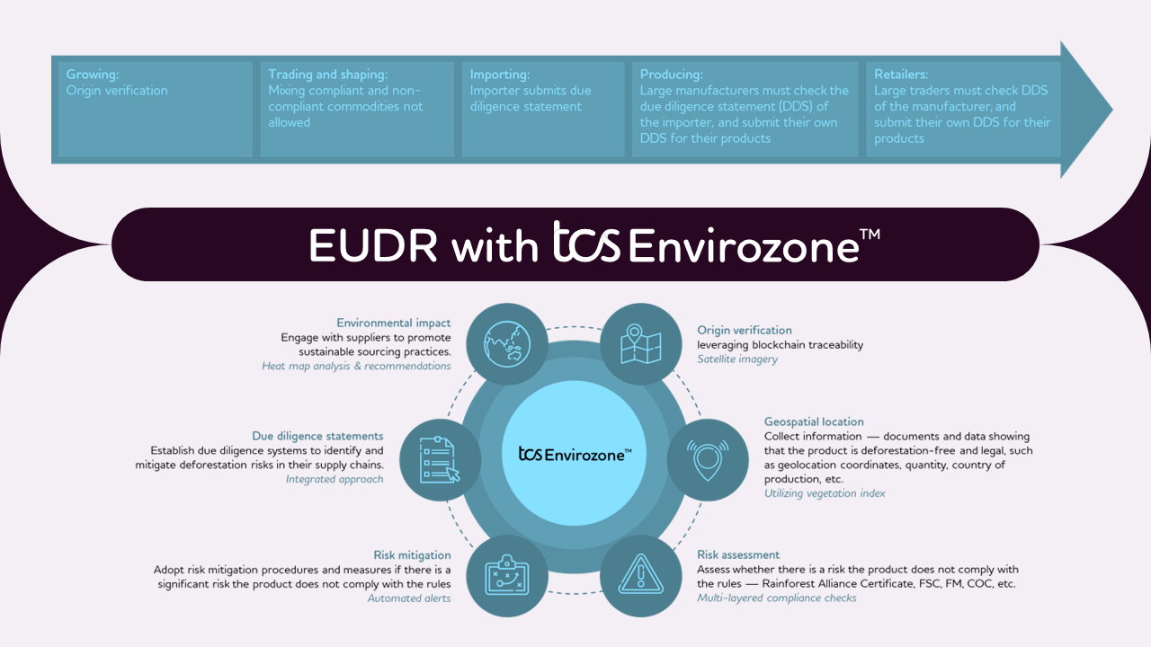 An infographic showing how TCS Envirozone ensures compliance with various regulations and standards  